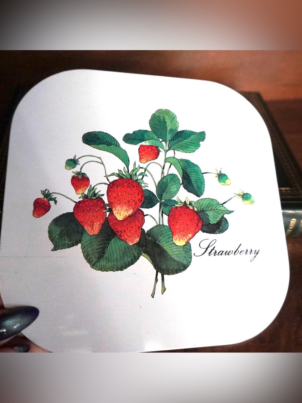Vintage Strawberry Trivet cork back hot pad plate